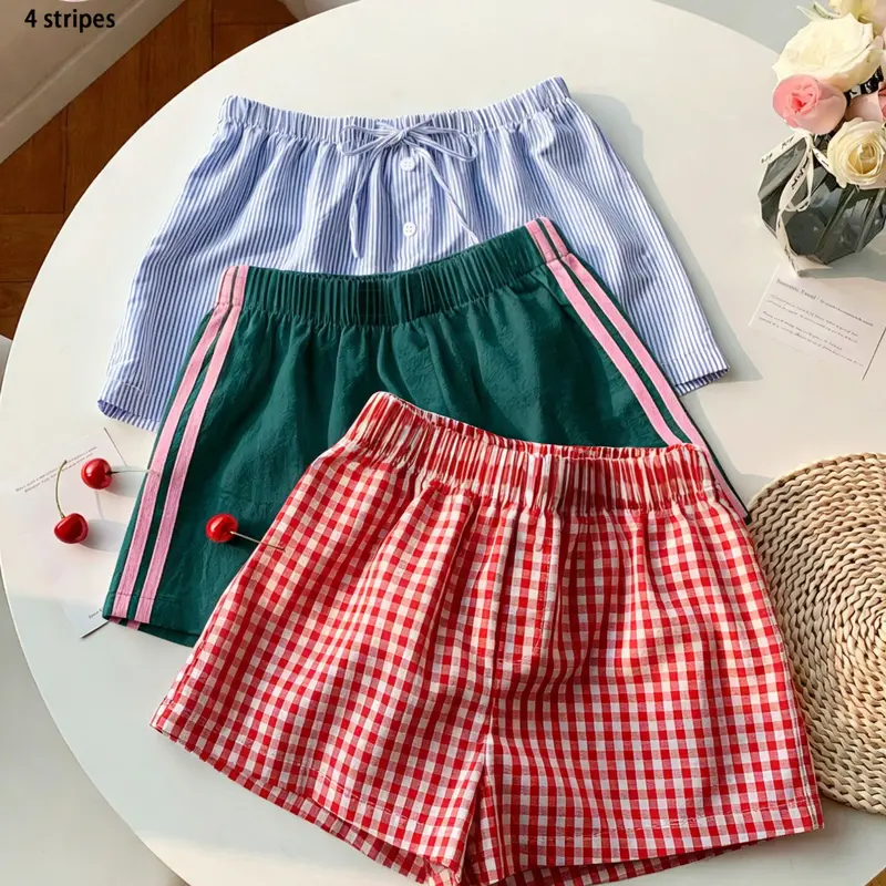 3-Pack Summer Shorts, Loose Fit Home Wear, Striped, Plaid & Checkered Casual Pants, Outdoor & Streetwear, Campus Fashion, Daily Use, Womenswear, Drawstring Casual Shorts, Casual Relaxed Shorts, Casual Shorts Loungewear
