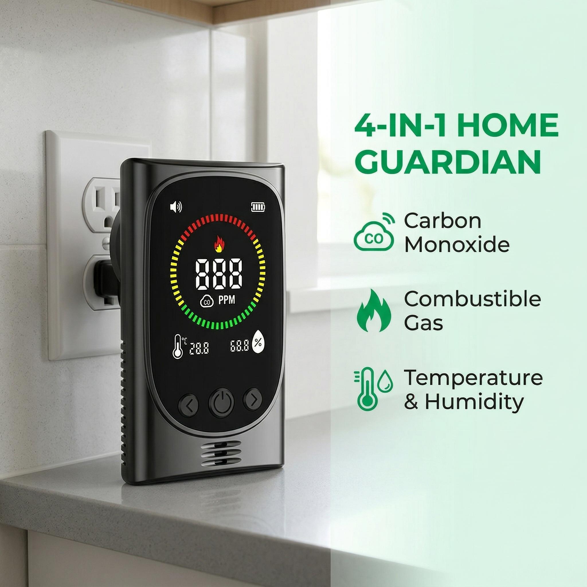 Plug-in Carbon Monoxide Detector with Digital Color Display CO Detector for CO, Temperature & Humidity, 85dB Loud Alert, Self Test Function  CO Detector, for Home, Bedroom, Kitchen, RV