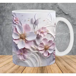 3D Pastel Colors Flowers 11oz & 15oz Mug, 3D Flower Mug Sublimation Design Mug Wrap Template PNG Instant Digital Download, Realistic 3D Floral Texture Design, Heartwarming Mother's Day Keepsake