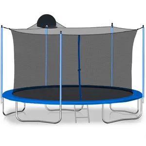 12FT Trampoline with Backboard Full Safety Enclosure Net 5 W-Shaped Legs Galvanized Springs 200LBS Max Load Outdoor Family Recreation Trampoline 141.70x141.70x100.40 Inch