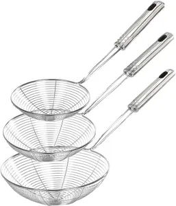 Stainless Steel Spider Strainer Skimmer Ladle, Set of 3 Sizes Kitchen Strainer Spoon for Cooking and Frying, Pasta Strainer, Food Preparation-32.5cm, 36cm, 38cm