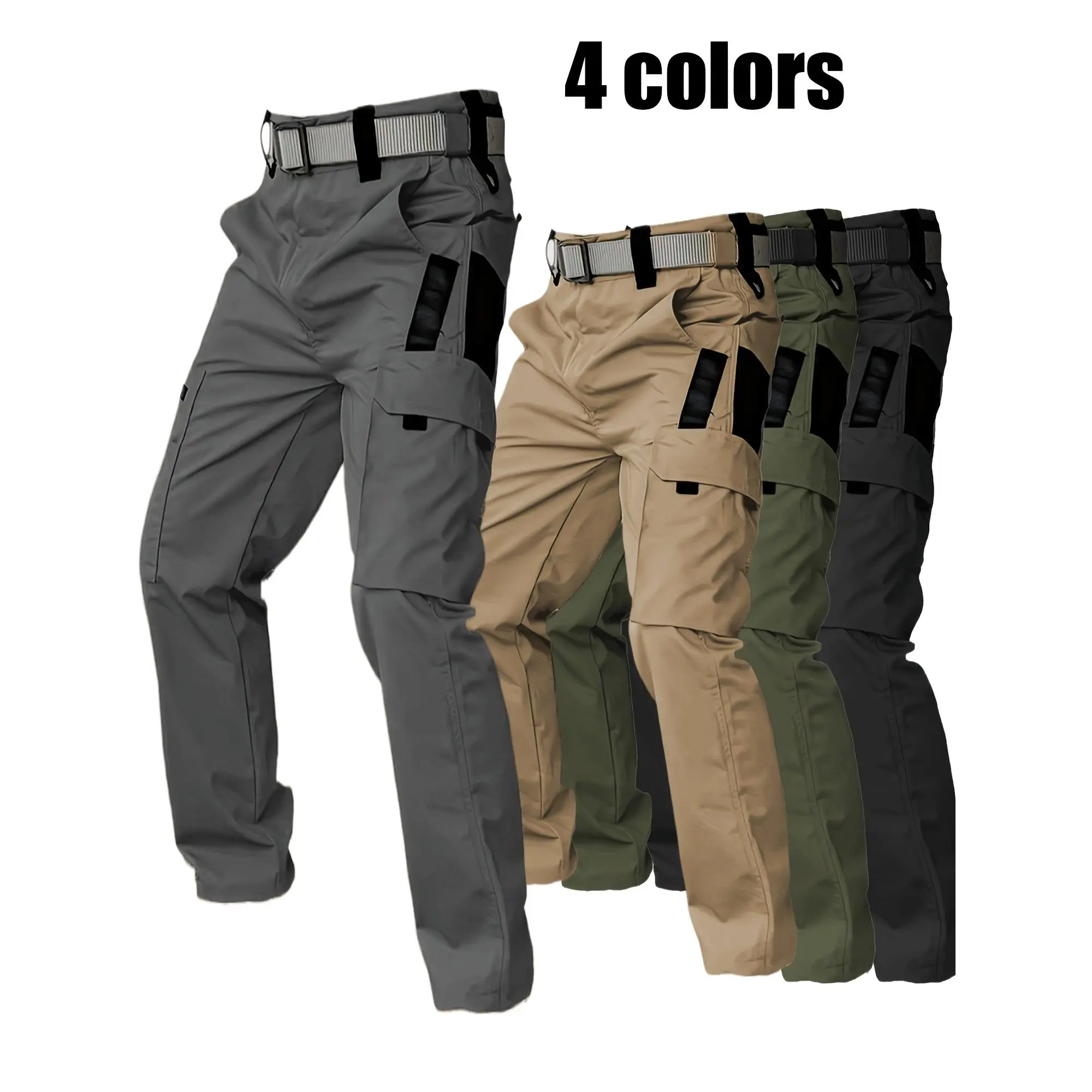 Men's tactical cargo pants-versatile & stylish, khaki multi-pocket outdoor work trousers, durable polyester, all-season wear