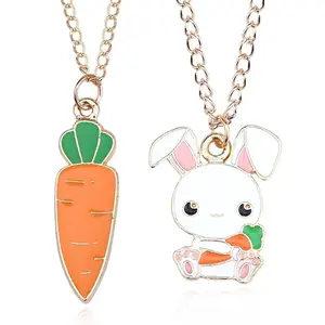 Cute Cartoon Rabbit Necklace Carrot Charm Pendant Fashion Enamel Bunny Animal Necklaces For Women Girls Christmas Gifts Collares