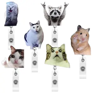 Cute Cat Badge Set 6pcs Cat meme Badge Reel Animal Pins Badge Reel Acrylic Card Holder Retractable Badge with Alligator Clip for Nurse Doctor Medical Healthcare Worker Student Office School Teacher, Expressive Mood Accessories