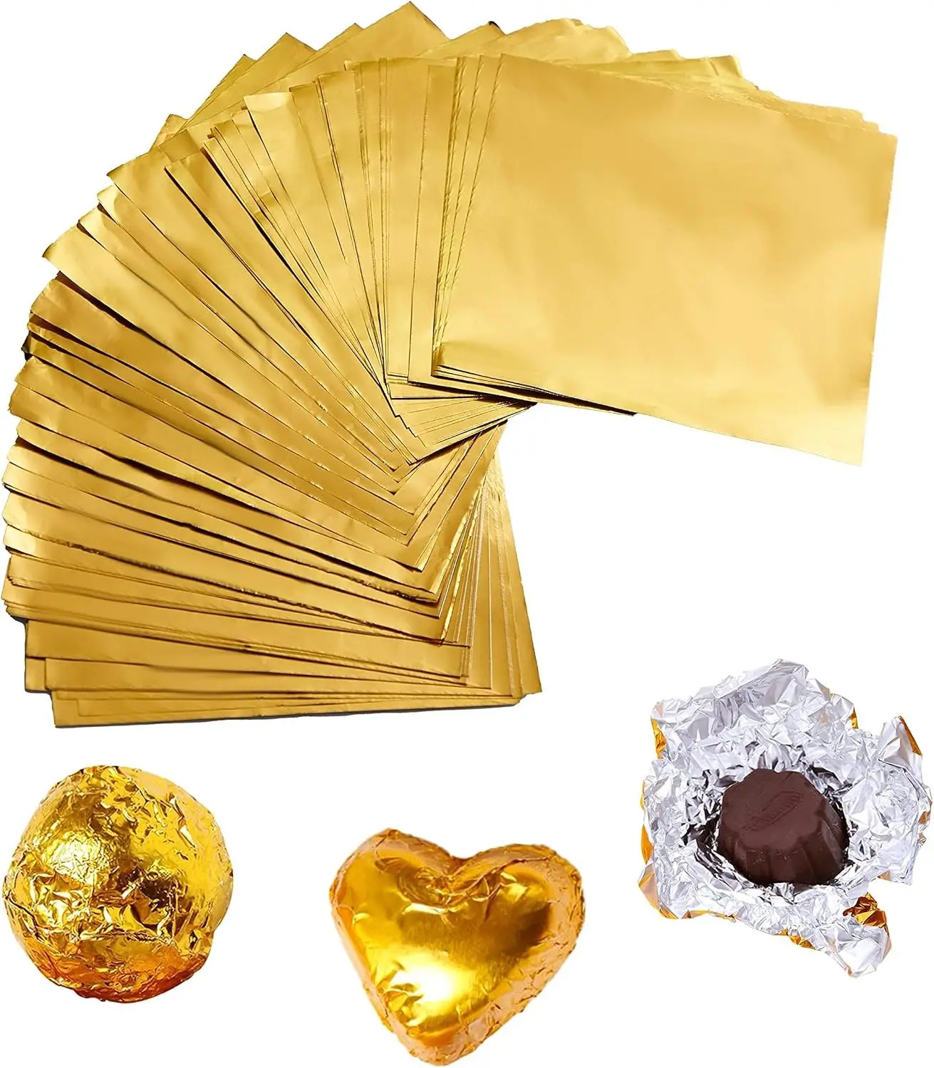 300 Pcs Square Golden Aluminium Foil Candy Wrappers Square Sweets Lolly Paper for DIY Candies and Chocolate Packaging by Party Wedding Birthday Christmas Accessories，3.9 by 3.9-Inch, Gold,