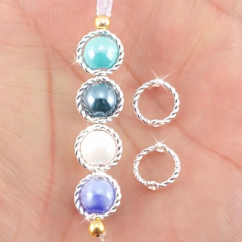 30pcs 9mm/8mm/6mm Silvery Round Bead Frame Golden Oval Rope-Style Spacer Beads Connector Suitable for DIY Necklace Bracelet Earring Pendant Jewelry Making Accessories Decoration Items Decorations Accessories Metal Decorations