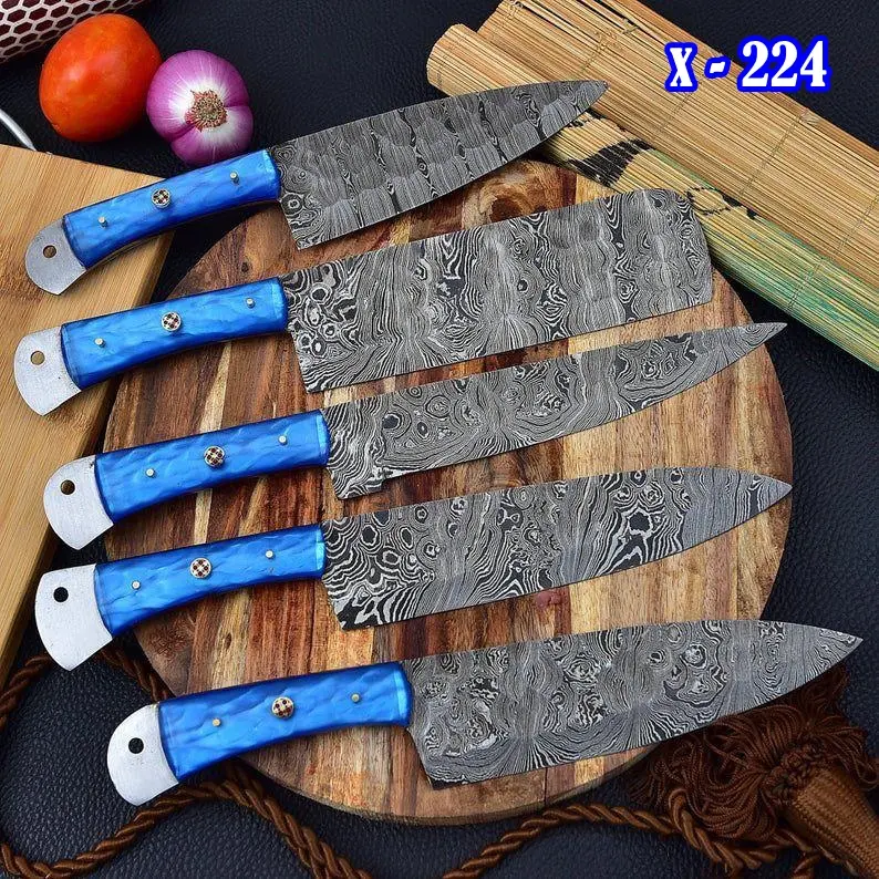 AjSanity Chef Handmade 5-Piece Damascus Steel Blade Chef Knives Precision Kitchen Knife Set Food Meat vegetables Gift