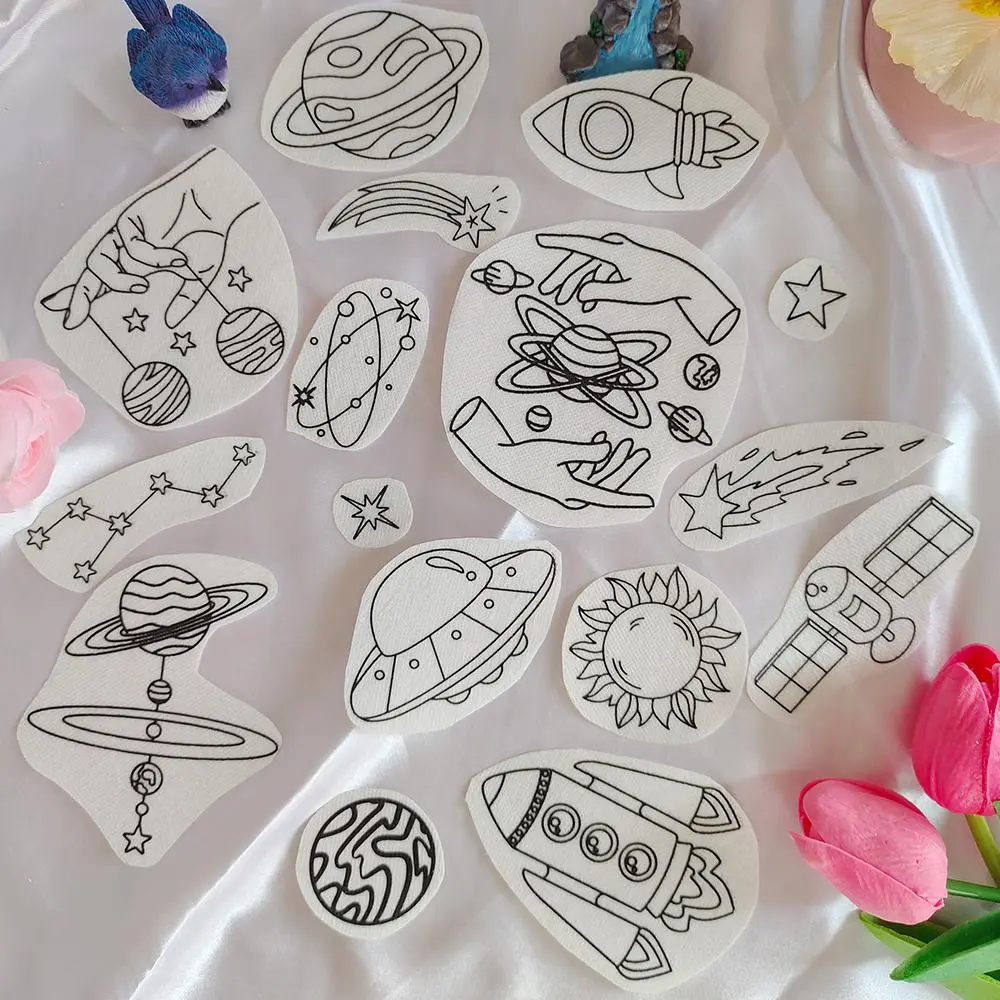 Space Themed Embroidery Stabilizer, 1 Count 16-in-1 Water-soluble Embroidery DIY Handcraft Stabilizer Sticker, Embroidery Supplies for Sewing Enthusiasts, Art Stickers