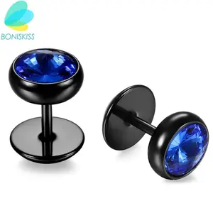 Men Earrings Stainless Steel Black Blue Barbell Type Stud Earrings For Men And Women Unisex Jewelry Pendientes Brincos