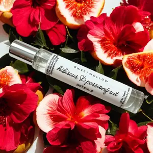 Hibiscus & Passionfruit Perfume Oil, Made with Coconut Oil, Infused with Essential Oils, Rollerball Application, Long Lasting, Highly Fragrant, Tropical Fruity and Floral Scent