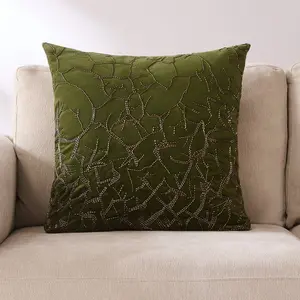 Lush Decor x Chuks Collins Morel Velvet Decorative Pillow Cover with Bead Embroidery & Invisible Zipper for Elegant Home Decor