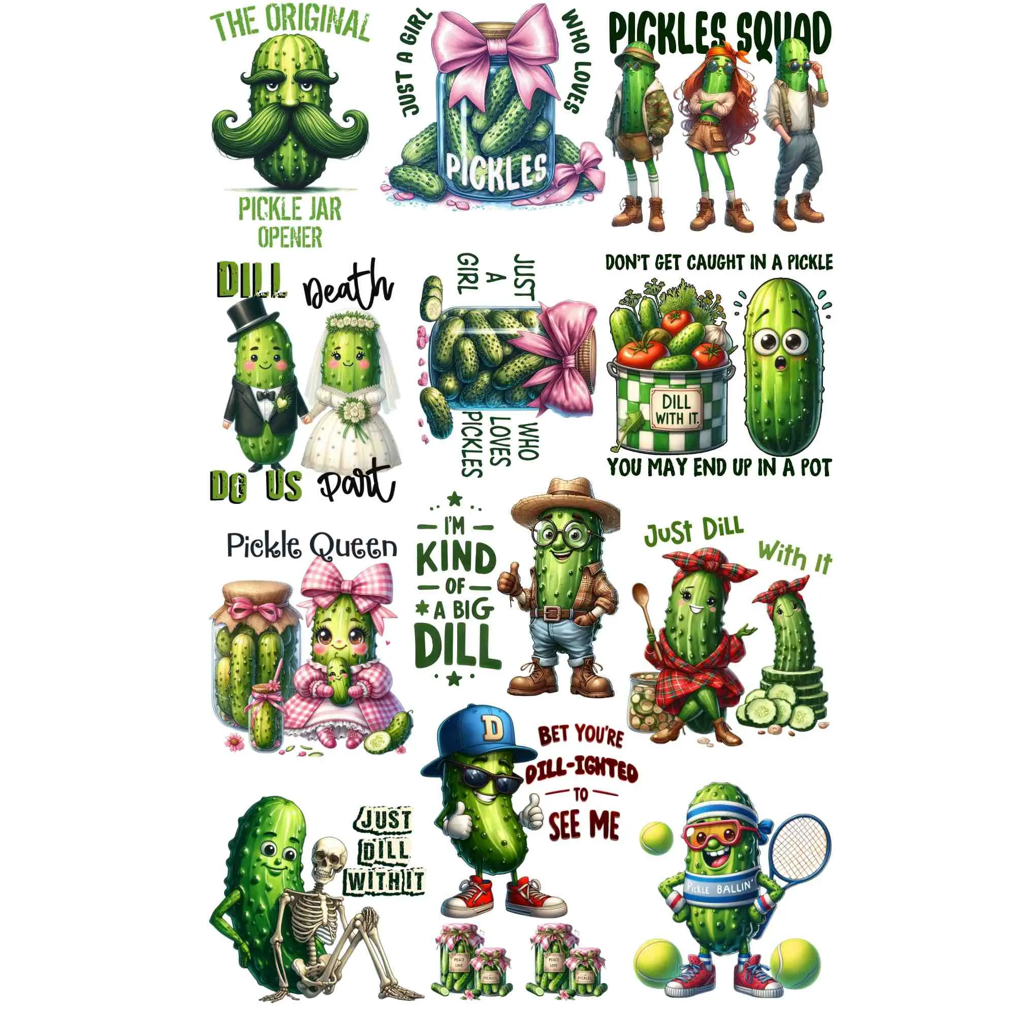 Funny Dill Pickle 30x48  Dtf Direct to Film Print Direct to Film Gang Sheet Cute Pickle Character Quotes Cute Pickle