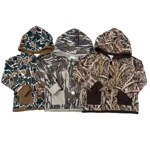 Long Sleeve Camo Kids Coat with Hood and Pockets for Outdoor Adventures
