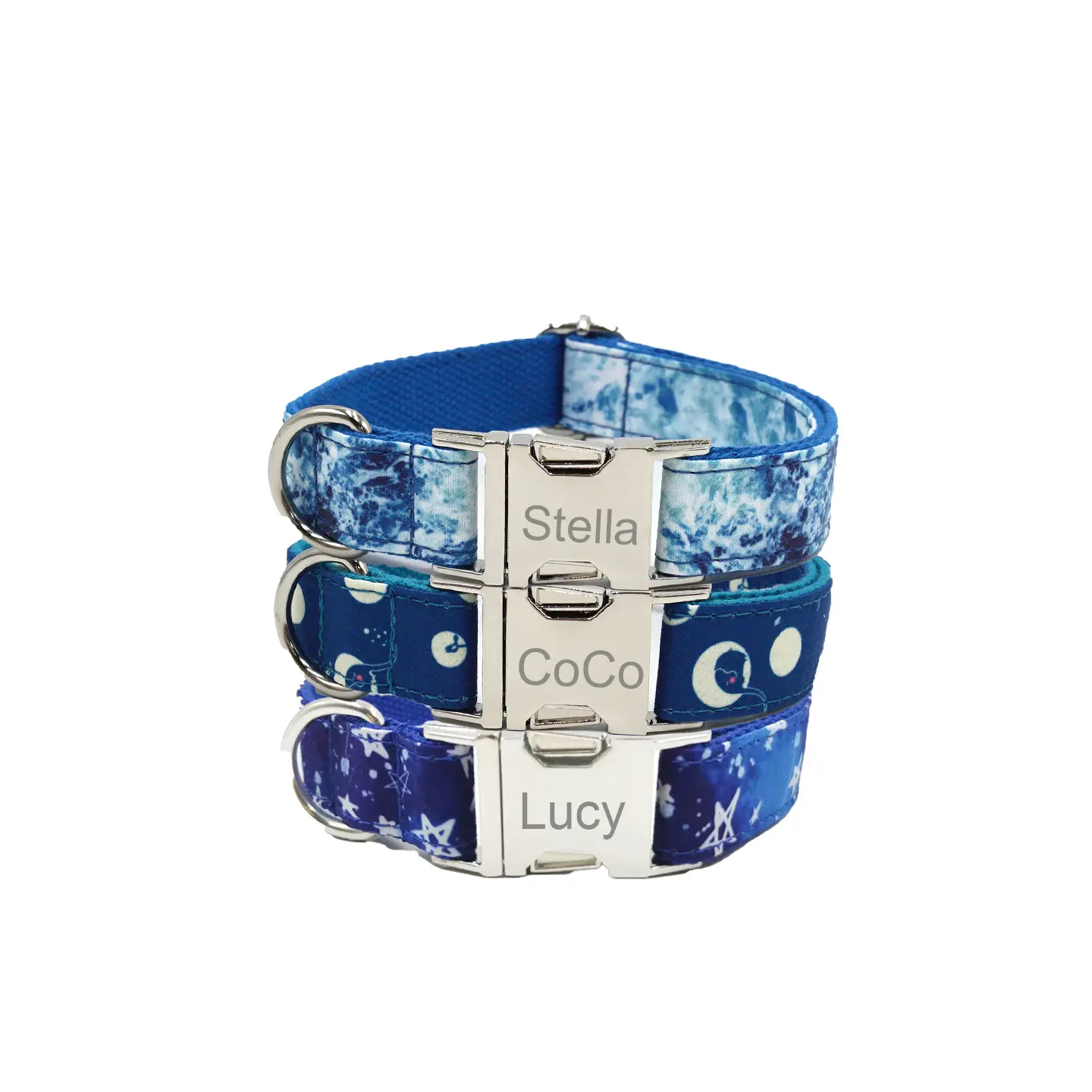 Personalized Dog Collar Blues Floral Print 1Pc Custom Laser Engraved Soft Cotton  Nameplate Durable ID Durable Material Easy to Install