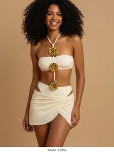 Women's Fashion Three-piece Split Swimwear Set, Solid Color Swimsuit Set, Chic and Stylish Bathing Suit for Beach or Pool, Perfect Swimwear for Summer