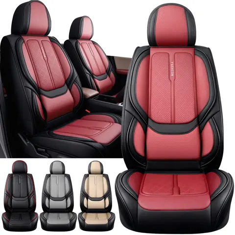 Luxury Leather Car 5 Seat Covers, Arespark Front Rear Full Set Protector,Seat Cushion Cover Universal Fits For Toyota Highlander/Tacoma/Camry/Corolla/RAV4 - Red