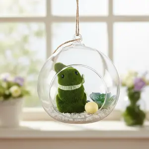 Easter Bunny Terrarium with Glass Dome and Silk Flower Figurine for Spring Decor and Tabletop Decor