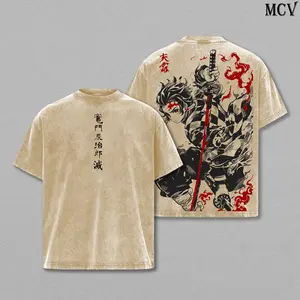 Tanjiro Kamado T-Shirt – Demon Slayer Kimetsu no Yaiba Vintage Washed Oversized Heavy Cotton Anime Manga Tee, Unisex Streetwear Retro Graphic Top Gift for Otaku Fans