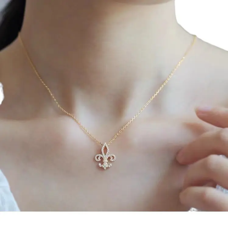 Titanium Steel Necklace with Elegant Iris Flower Pendant, Unique Crystal Jewelry for Women, Adjustable 40-45cm Chain, Queen's Iris, Chain Jewelry Necklaces