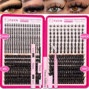 4 Styles Lash Clusters Kit,80D& 100D&Spiky &Manga Styles 1 Set Mixed Length Individval Synthetic Eyelash Extensions Kit,Self Grafting False Eyelashes with Tweezers&Glue&Remover,Prefessional Cosmetic Eye Makeup Accessories for Women