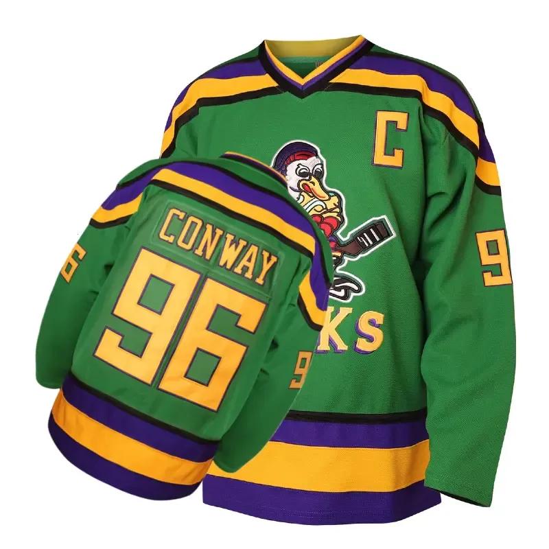 Mighty Ducks Print Jersey Movie Hockey Jersey Charlie Conway #96 Adam Banks #99 90S Hip Hop Clothing for Party Athletic Outfit High Performance Activewear