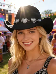 Unisex Jazz Hat Heart Knight Roll-Edge Cap, Versatile Valentine's Day Stage Hat, Stylish Party Accessory for Men and Women Heart Embellished Wool Dress Hat – Valentine's Day Romantic Essential