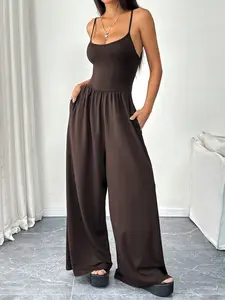 Women's Casual Sexy Spaghetti Strap Backless Slim Fit Jumpsuit, Wide Leg One-Piece, New Style, Fashionable and Comfortable