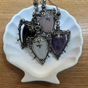 Magic Bottle-Shaped Vintage Pendulum with Intricate Gemstone Design Antique Chain Assorted Colors Unique Jewelry for Adults