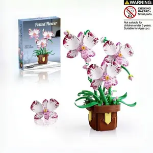 Orchid Planter Building Block Set, Flower Building Blocks, Building Blocks Sets, Realistic Flower Assembly Model, Creative Gift, Fun Desk Decor for Home Office, Healing Handmade Gift, STEM Kit