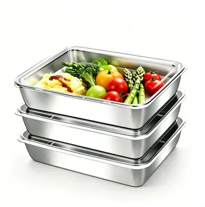 304 Stainless Steel Food Storage Containers with Lids, Stackable Refrigerator Organizer Bins for Meal Prep & Meat Storage, Leakproof Kitchen Fridge Containers, BPA Free Freezer Safe Fresh Keeping Tray Set for Home Kitchen Use