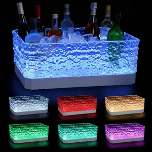 LED Light Up Plastic ice buckets for parties 15L large Clear beverage tub 7-color LED light ice buckets For Champagne   Family Gathering Bar Nightclub Essential (Ice Texture)