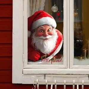 Christmas Window Cling Sticker, Santa Claus Design, Reusable & Removable, Perfect Christmas Decoration for Home Windows, Size 20x30 Cm
