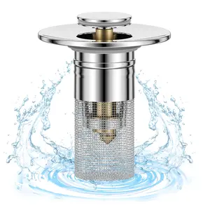 Bathroom Sink Stopper for 1.1-1.45 Inch, Pop Up Sink Drain Filter with Removable Stainless Steel Filter Basket Hair Catcher, for US Bathroom Sink Stopper Replacement home essential drain  cover bathtub kitchen sink drain strainer clogged solution anti-cl