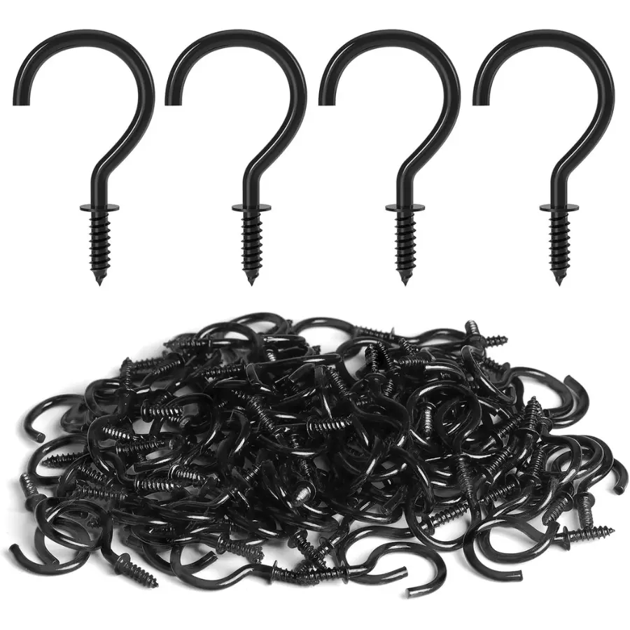 Metal Screw In Cup Hooks 1 Inch Black 100 Pieces
