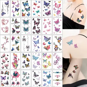 30pcs Colorful butterfly temporary tattoo stickers - artistic, waterproof, long-lasting, 3D, lifelike, sexy, scar-covering for women