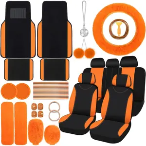 47  Seat Cover Full Set for Women Included  Front Rear Seat Fluffy Steering Wheel Cover Belt Automotive Floor Mats Air Conditioner Decoration Strip Universal