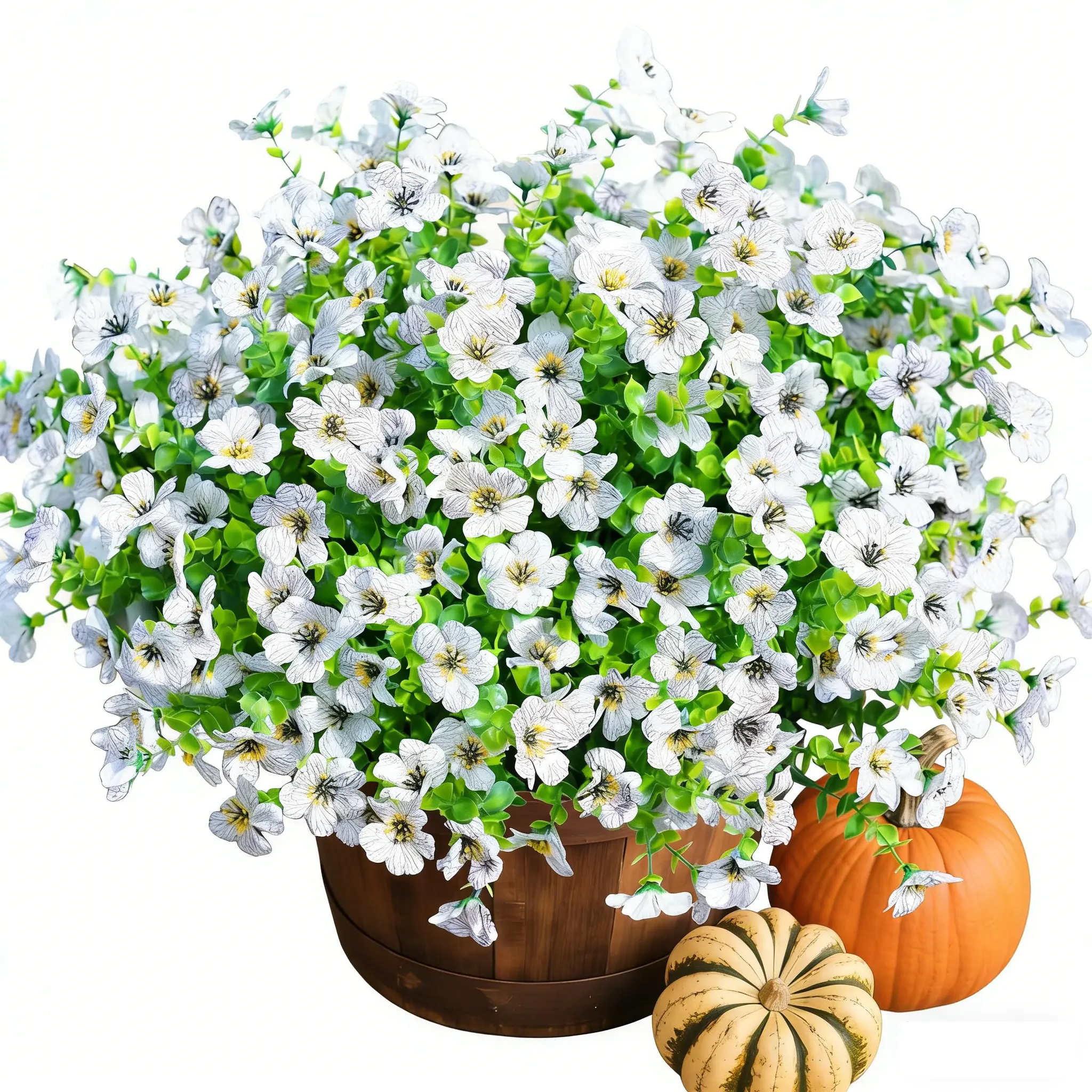 Artificial Flowers for Outdoors Faux Plants Outdoor Fake Flowers Spring Decoration,10 Bundles Faux Silk Colorful Daisy Realistic UV Resistant for Outside Home Planter Window Porch Patio Yard,White