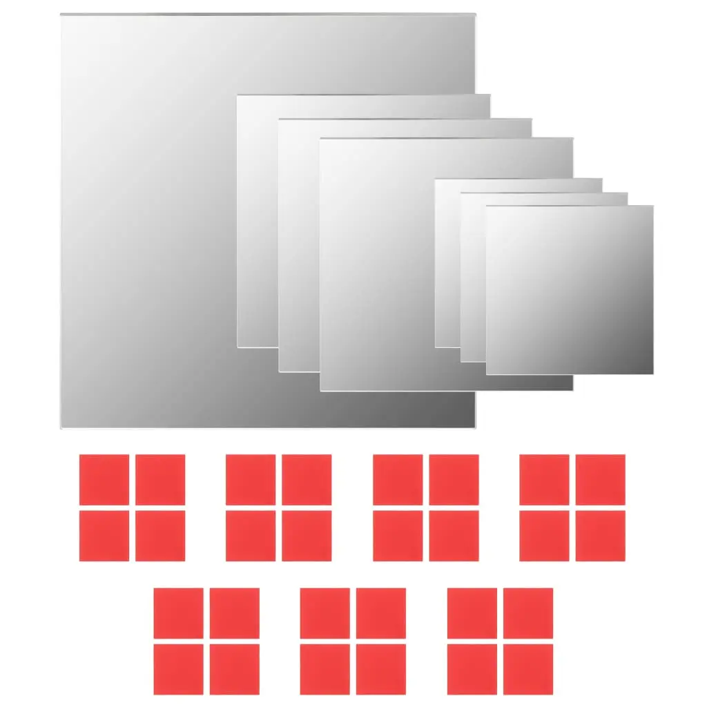 vidaXL Mirror Tiles 7 Pcs, Mirror Sheets, Wall Mirror, Bathroom Mirror for Hallway Living Room Bedroom Dressing Room, Modern, Glass Square 245696