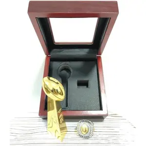 Football Championship Trophy Rings Prize Handmade High Quality Environmental Zinc Alloy with Plating & Crystal Stones Size 11 Silver Colours 80 Grams Perfect for League Gifts with Display Case