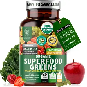 USDA Organic Super Greens Tablets - 28 Superfood Ingredients with Alfalfa, Beet Root & Ginger - Fruit & Vegetable Multivitamin | Easy-to-Take, 60 Count