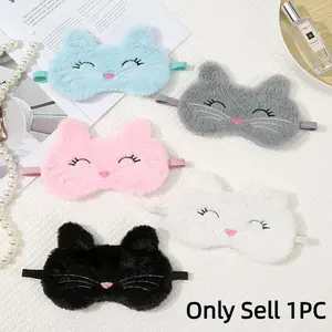 Cute Cartoon Plush Eye Mask, Small Cat Pattern Light Blocking Sleep Mask, Trendy Embroidered Sleeping Eye Cover, Night Mask, Sleep Aid Products