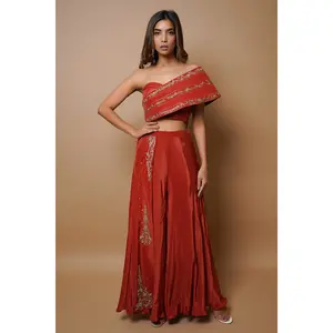 Brick Red Indo Western Set (Set Of 2)