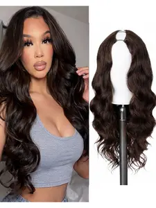 Brown V Part Wig Body Wave Half Wigs for Black Women Upgrade U Part Wig Glueless Full Head Clip in Hair Extensions 24" Long Brown Synthetic Hair Replacement Half Wigs Wavy Hairpieces