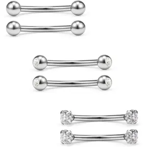 3 Pairs 16G Clear CZ Ball Curved Barbell Eyebrow Belly Lip Tragus Ring Piercing Jewelry 6mm-10mm