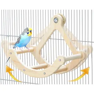 Interactive Rocking Bird Perch Toy Wooden Exercise Wheel Intelligence Puzzle Enrichment Toy Bird Cage Accessories for Parakeet Cockatiel Parrot Budgies Conure