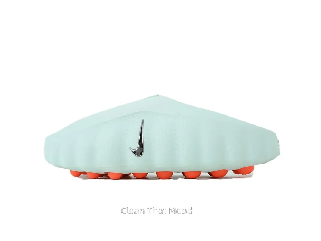 Men Mint Green Upper Orange Bubble Outsole Closed Toe Mule Slides, Wavy Perforated EVA Cushion Clogs, Slip On Non-Slip Retro Street Hip Hop Casual Shoes