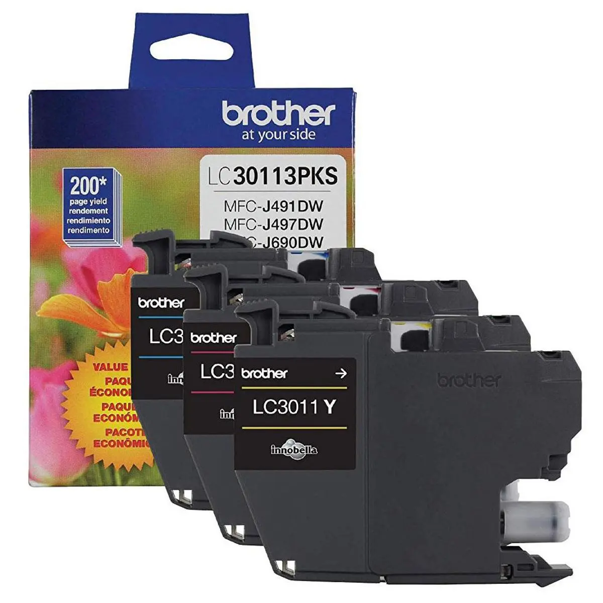 Brother LC3011 Innobella Standard-Yield 3-Color Print Ink Cartridge Set, 200 pages/cartr. Yield, Cyan, Magenta, Yellow