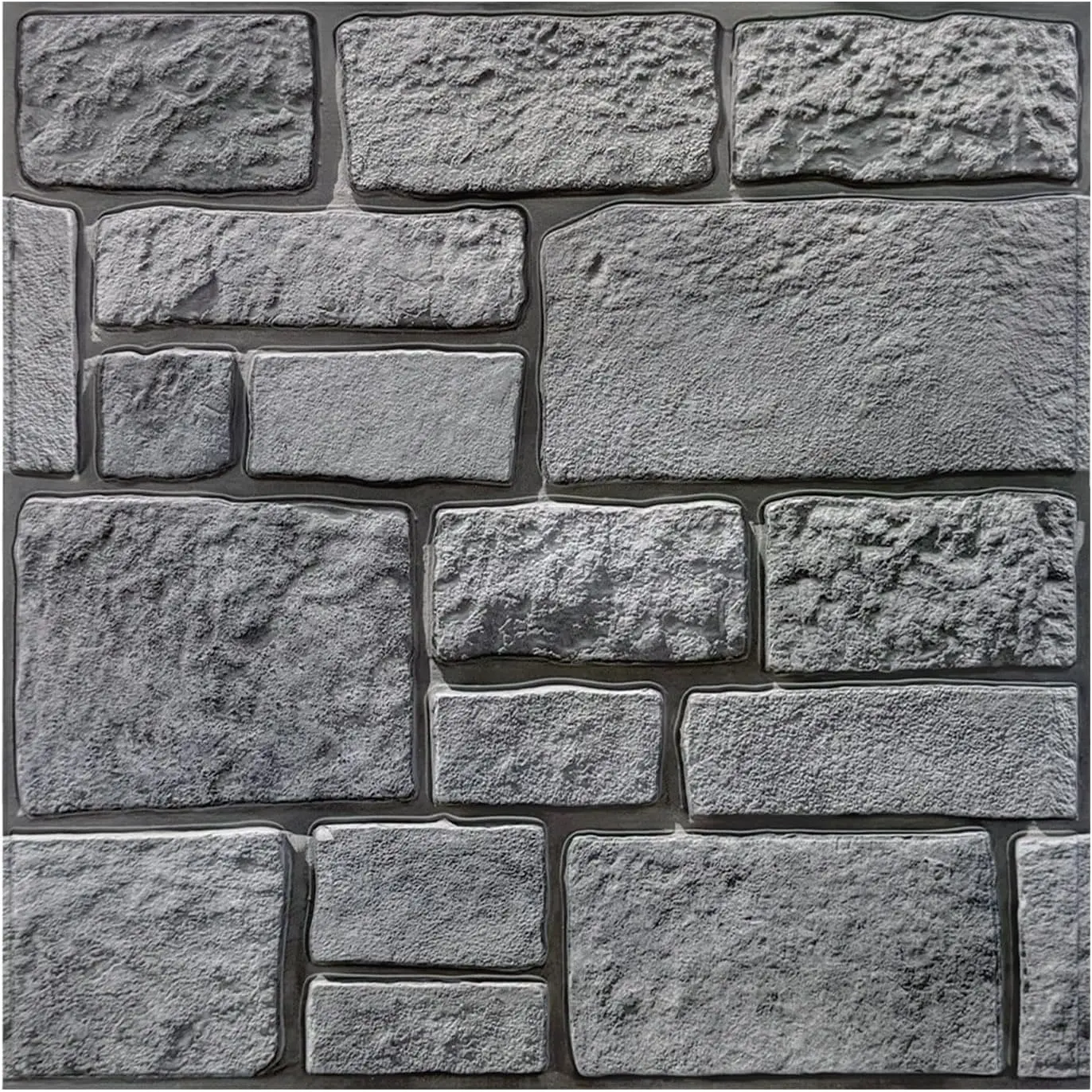 10 Pcs 12"x12" Peel-Stick PVC Decorative 3D Wall Panels, Light Thin Gray Faux Stone Indoor Self-Adhesive Backsplash Wall Decor (Building Supplies), 12X12"