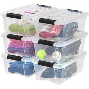 13 QT Plastic Storage Box with Lid and Latches - 6 Pack - BPA-Free, See-Through Organizing Solution, Durable Nestable Stackable Containers, Secure Pull Handle - Clear