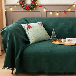 Sofa Cover for 3 Cushion Couch, Sectional Couch Cover Washable, Geometrical Futon Couch Covers Protector for Dog, Decorative Sofa Covers with Tassels, Large, 71"x102", Dark Green
